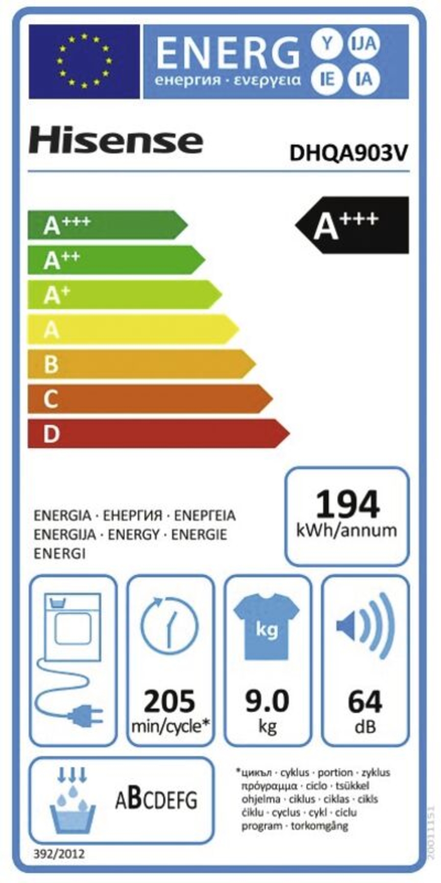 Hisense DHQA903V Wäsche-Trockner Stand weiß 9kg A+++