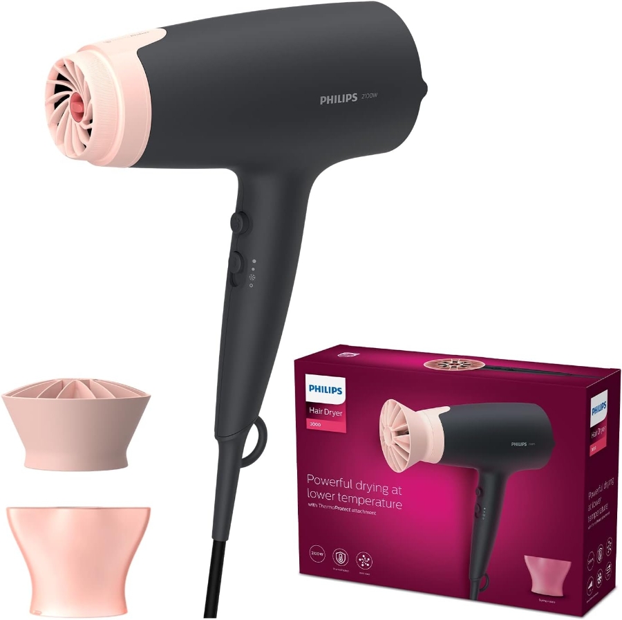 Philips BHD350/10 Series 3000 Haartrockner mit  ThermoProtect Aufsatz - 2100W, Ionisierungsfunktion