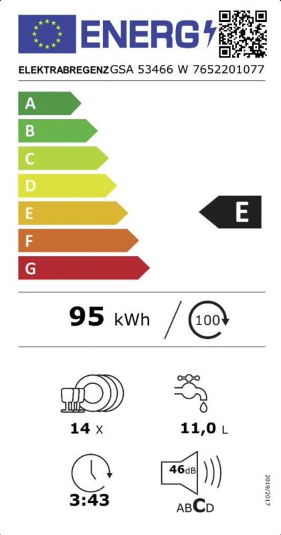 Elektrabregenz GSA 53466 W Geschirrspüler Stand weiß 60cm 