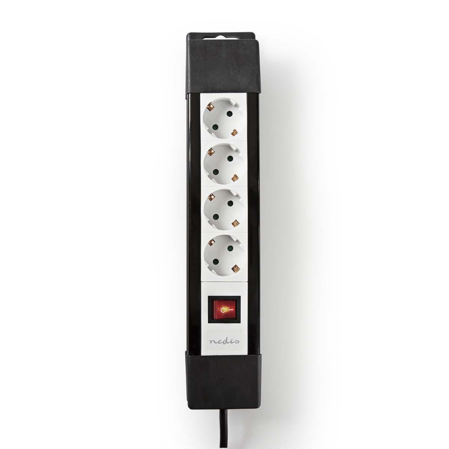 Nedis EXSO430F1PRO Verlängerungsbuchse Ein-/Ausschalter | Schwarz  Schutzkontakt / Typ F (CEE 7/7) | 4-Wege | 3.00 m | 3680 W 