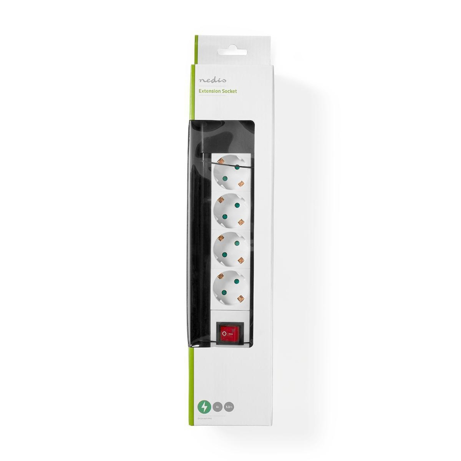 Nedis EXSO430F1PRO Verlängerungsbuchse Ein-/Ausschalter | Schwarz  Schutzkontakt / Typ F (CEE 7/7) | 4-Wege | 3.00 m | 3680 W 