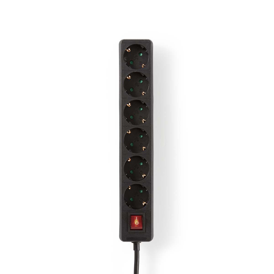 Nedis EXSO615F2BK Verlängerungsbuchse Ein-/Ausschalter | Schwarz Schutzkontakt / Typ F (CEE 7/7) | 6-Wege | 1.50 m 