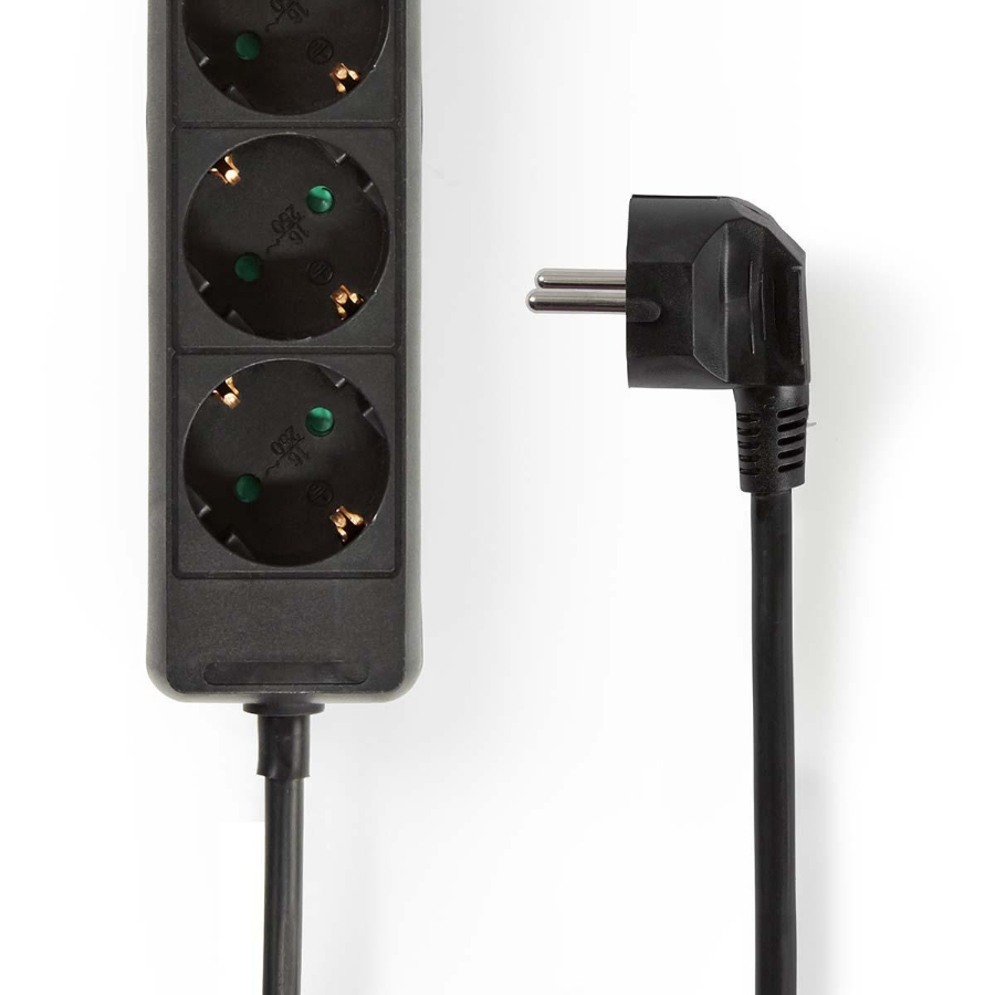 Nedis EXSO350F1BK Verlängerungsbuchse Schutzkontakt / Typ F (CEE 7/7) | 3-Wege | 5.00 m | 3680 W