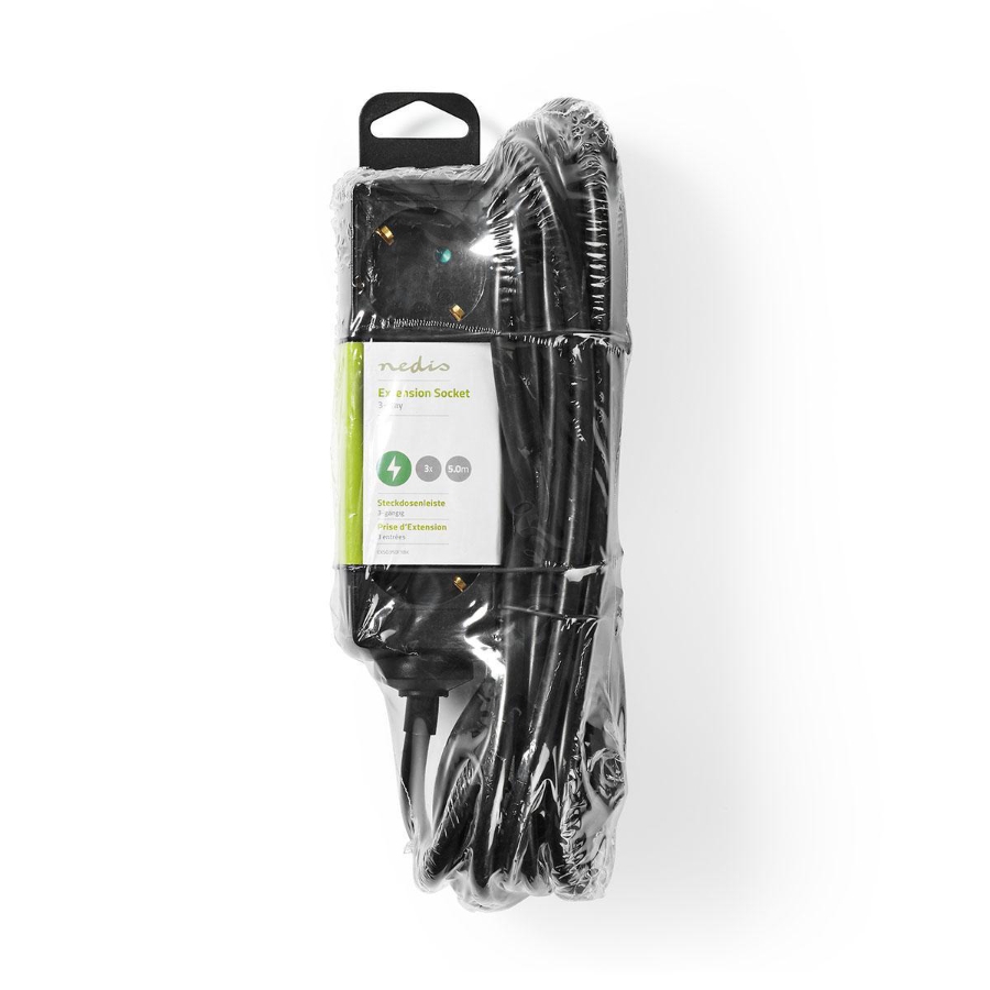 Nedis EXSO350F1BK Verlängerungsbuchse Schutzkontakt / Typ F (CEE 7/7) | 3-Wege | 5.00 m | 3680 W