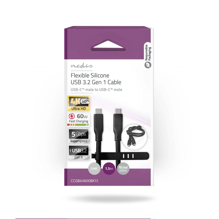 Nedis CCGB64800BK15 USB-Kabel USB 3.2 Gen 1 | USB-C™ Stecker  USB-C™ Stecker | 60 W | 8K@30Hz | 5 Gbps | Vernickelt | 1.50
