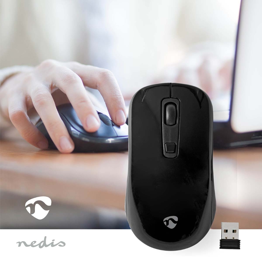 Nedis MSWS105BK  Mouse  Anzahl Knöpfe: 4 | Beidhändig Drahtlos | 800 / 1200 / 1600 dpi | Einstellbar DPI