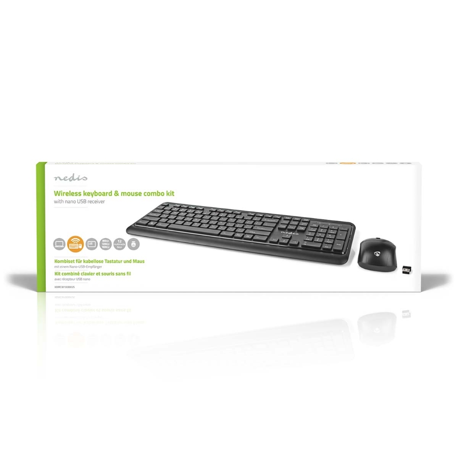 Nedis KBMCW100BKUS Maus und Tastatur-Set Wireless QWERTY | US!! Maus- und Tastaturverbindung: USB | 800 / 1200 / 1600 dpi | 