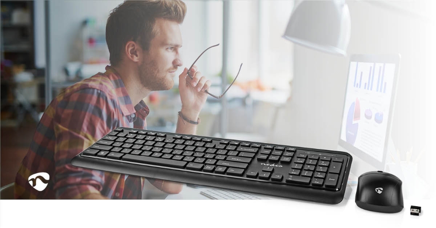 Nedis KBMCW100BKUS Maus und Tastatur-Set Wireless QWERTY | US!! Maus- und Tastaturverbindung: USB | 800 / 1200 / 1600 dpi | 