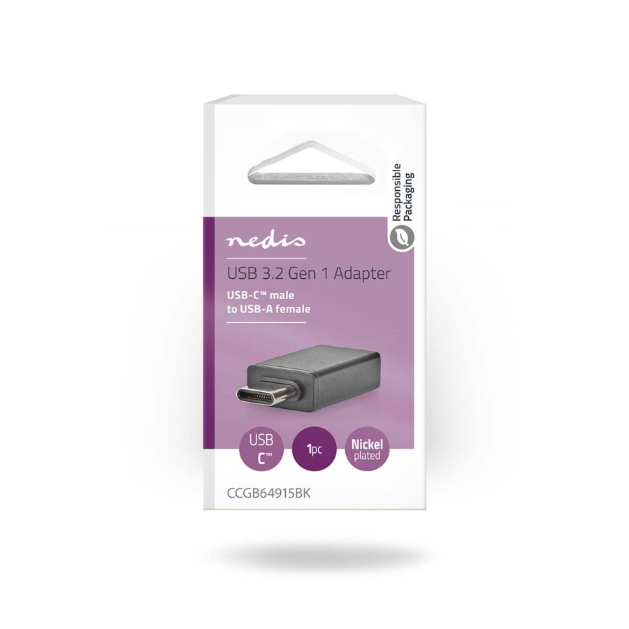 Nedis CCGB64915BK USB-C™ Adapter  Vernickelt | Schwarz | Box USB 3.2 Gen 1 | USB-C™ Stecker | USB-A Buchse | 5 Gbps | OTG