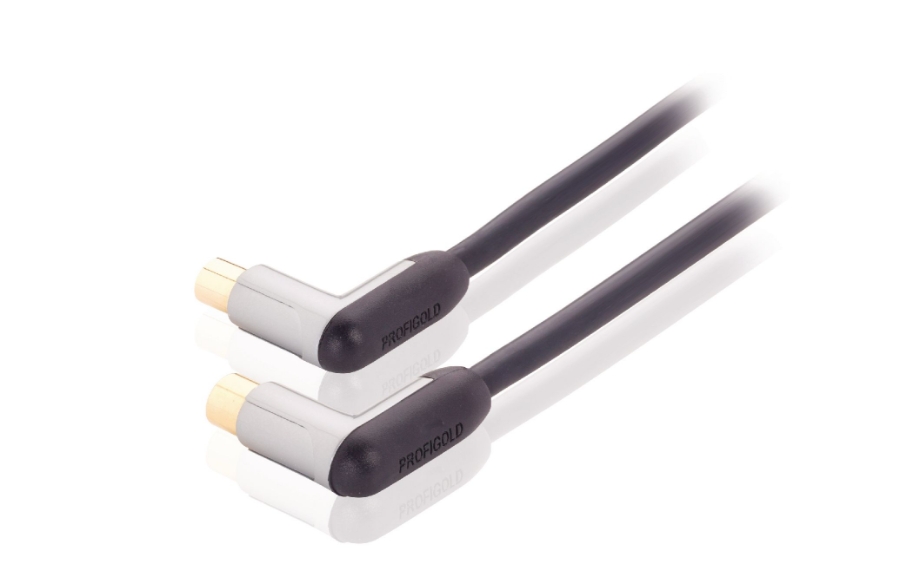 Profigold PROV8805 Koaxkabel 120 dB abgewinkelt Koax-Stecker Koax-Kupplung 5.00 m Schwarz