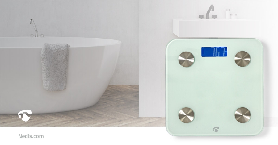 Nedis WIFIHS10WT WIFI-SmartLife-Personenwaage Wi-Fi | BMR / Fett / Gebeine / Gewicht / Muskeln / Wasser |