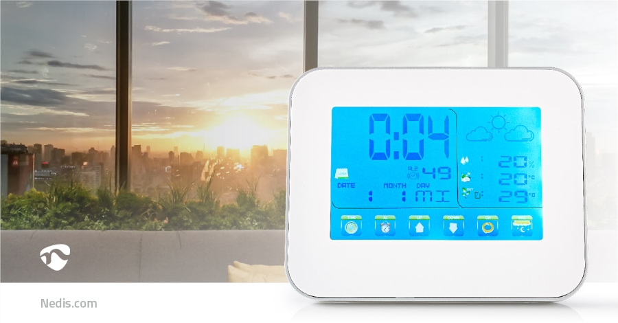 Nedis WEST401WT Wetterstation Zeitdisplay | Farb-LCD-Anzeige Weckerfunktion  | Innen- und Aussenbereich | Inklusive