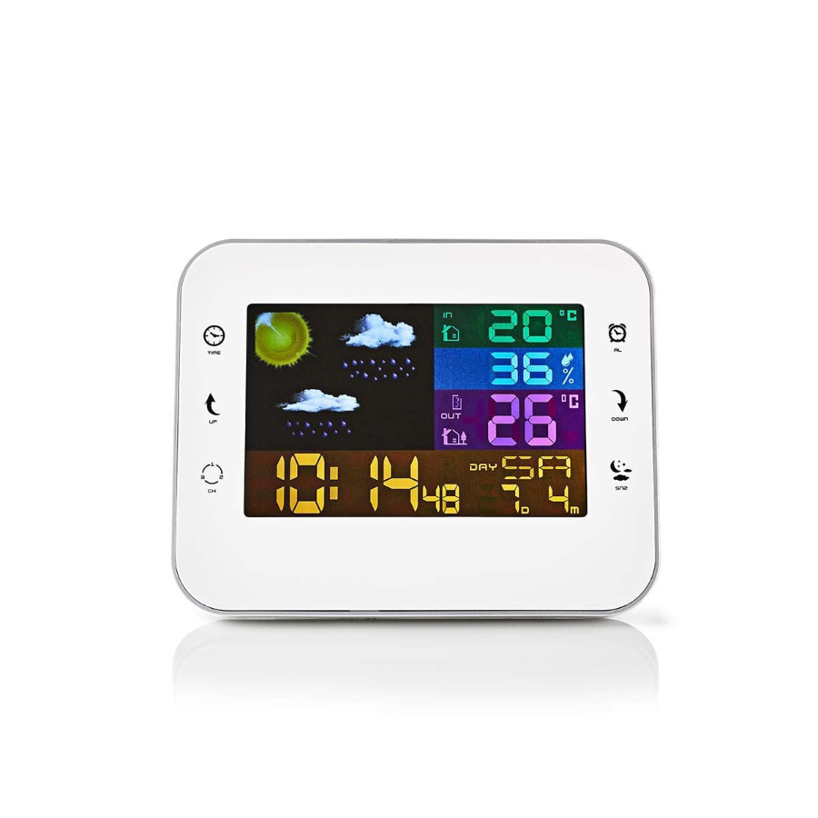 Nedis WEST402WT Wetterstation Farb-LCD-Anzeige | Weckerfunktion Innen- und Aussenbereich | Inklusive schnurloser