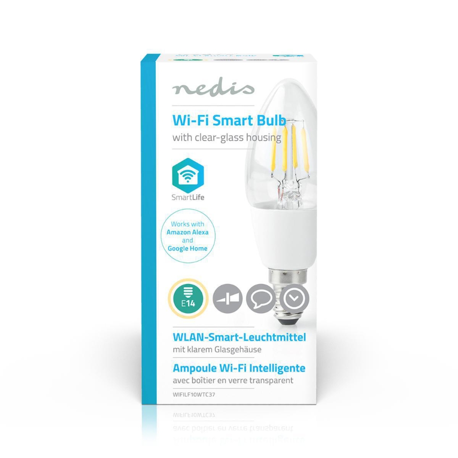 Nedis WIFILF10WTC37 SmartLife LED Filament Lampe Wi-Fi | E14 | 400 lm | 5 W | Warmweiss | 2700 K 