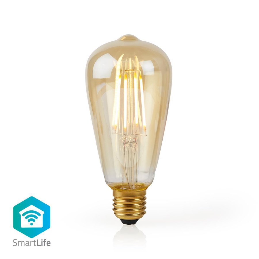 Nedis WIFILF10GDST64 SmartLife LED Filament Lampe Wi-Fi | E27 | 500 lm | 5 W | Warmweiss | 2200 K 