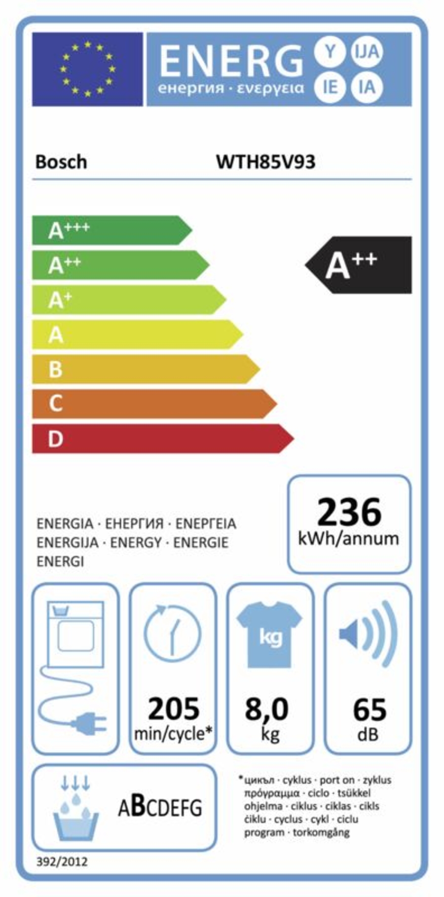 Bosch WTH85V93 Wärmepumpentrockner, 8 kg,A++ Weiss 