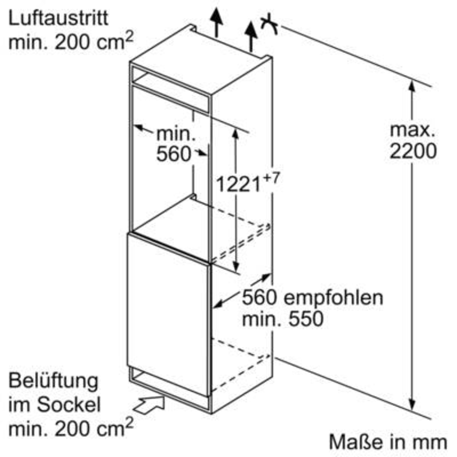 Bosch KIL42ADD1 Einbau-Kühlschrank mit Gefrierfach 122.5 x 56 cm, Flachscharnier mit Softeinzug