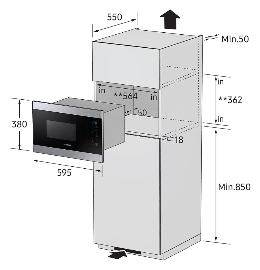Samsung MS22M8074AT/EG Einbaumikrowelle 22L Automatikprogramm, Touch-Control-Bedienung, Uhrzeitanzeige, Auftaufunktion, 