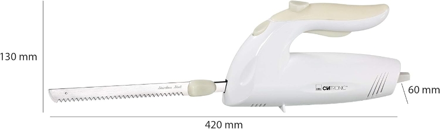 Clatronic EM 3062 Elektromesser/Brotmesser Weiss elektrisches mit spülmaschinenfester spezialgezahnten 