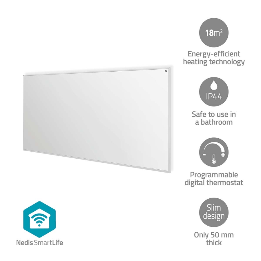 Nedis HTIP700WTW SmartLife Infrarot-Heizplatte 700 W | 1 Hitzeeinstellung | Verstellbares Thermostat 