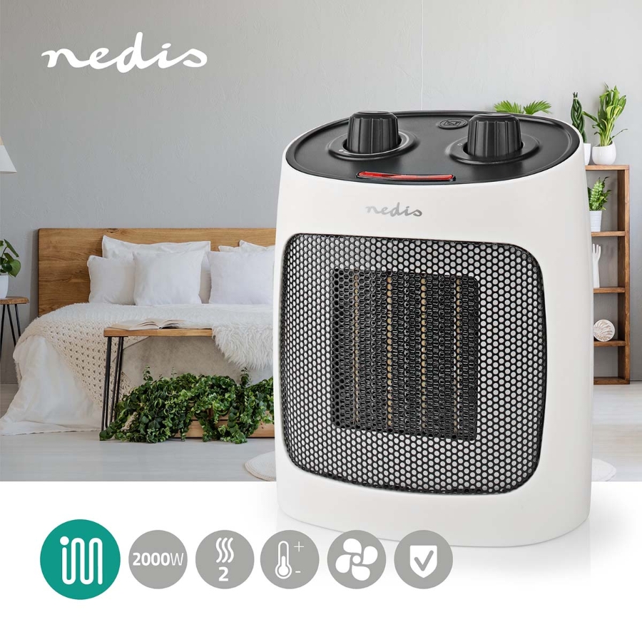 Nedis HTFA18WT Keramik-Heizlüfter 1000 / 2000 W | 2 Wärme Modes | Verstellbares Thermostat 