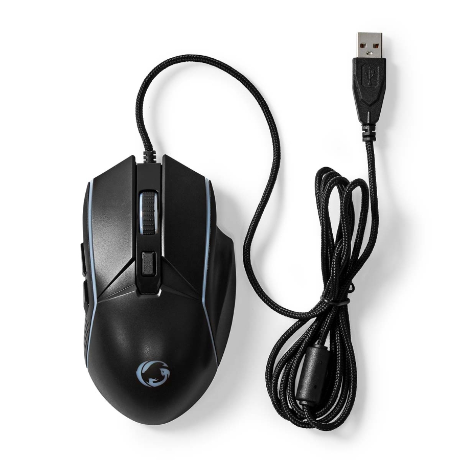 Nedis GMWD510BK Gaming Mouse Verdrahtet 1.5m LED 800 / 1200 / 2400 / 3200 / 4800 / 7200 dpi | Einstellbar DPI