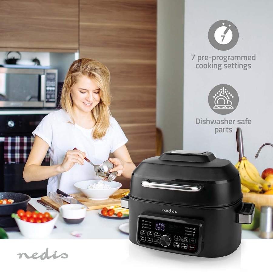 Nedis KAAFG600BK Heißluft Friteuse Digital | Schwarz 6 Liter | Timer: 120 min | Anzahl voreingestellter Programme: 7 