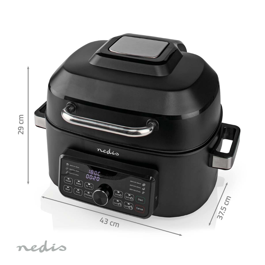 Nedis KAAFG600BK Heißluft Friteuse Digital | Schwarz 6 Liter | Timer: 120 min | Anzahl voreingestellter Programme: 7 