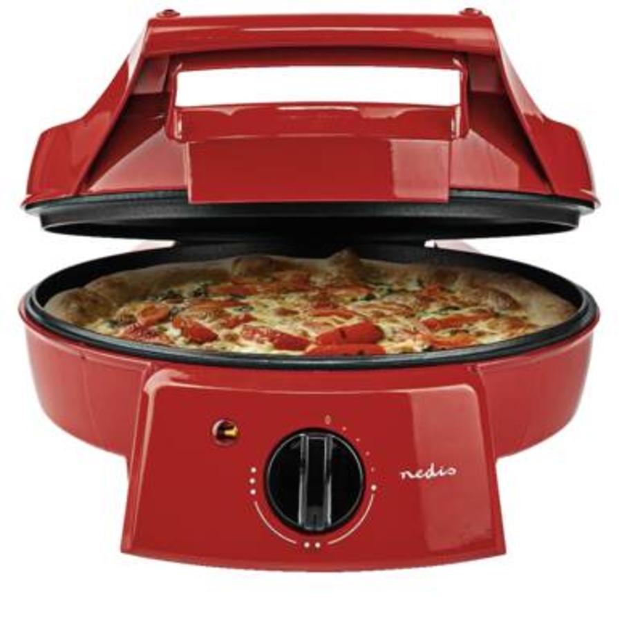 Nedis FCPM100FRD Pizzaofen und Grill Rot 30 cm | Einstellbare Temperaturregelung | 1800 W