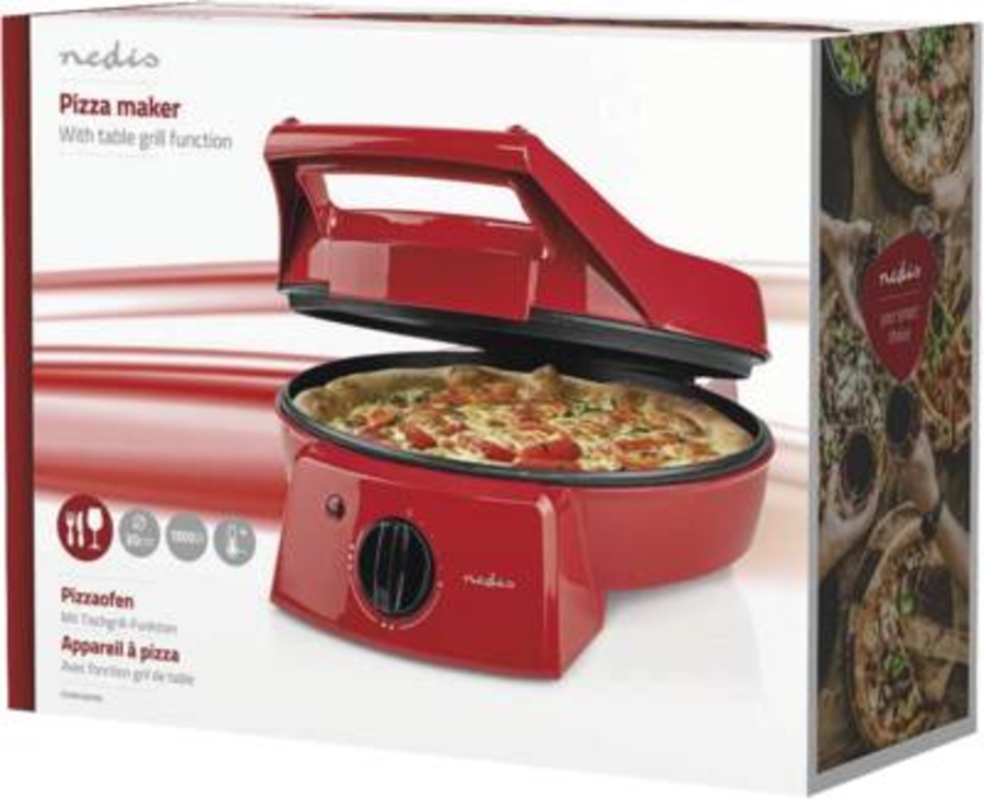 Nedis FCPM100FRD Pizzaofen und Grill Rot 30 cm | Einstellbare Temperaturregelung | 1800 W