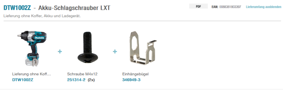 Makita DTW1002Z Akku-Schlagschrauber LXT 18 V • 1/2" • 1.200 Nm • 0 - 1.800 U/min