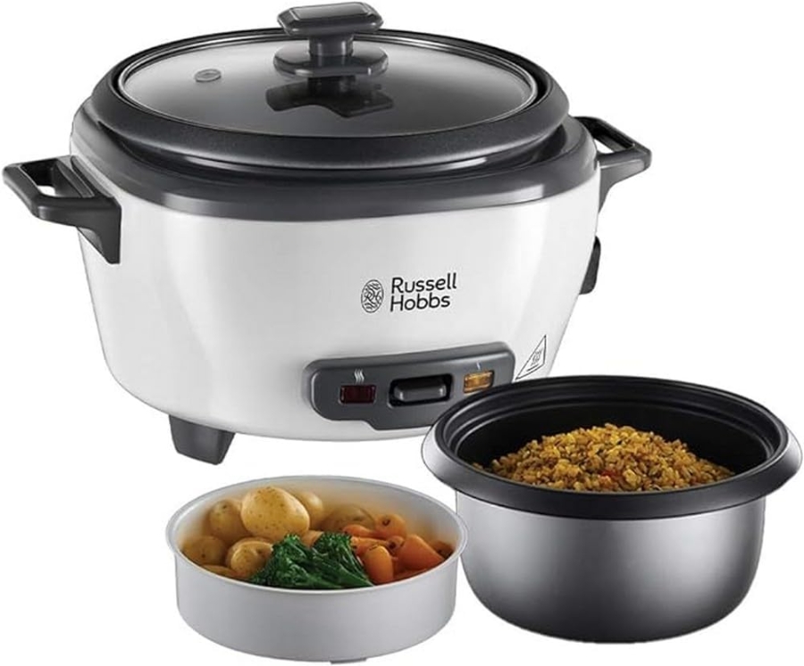 Russell Hobbs 27030-56 RH Medium Reiskocher inkl. Dampfgarer -Einsatz antihaftbeschichteter Gartopf, Reislöffel & Messbecher, 