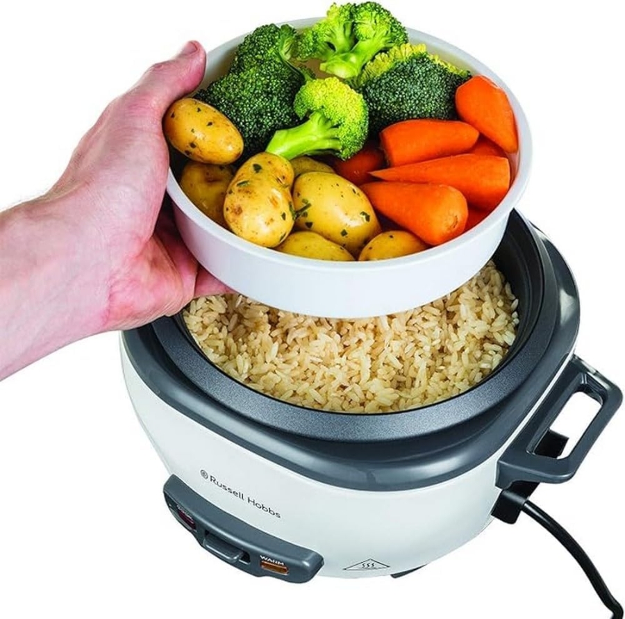 Russell Hobbs 27030-56 RH Medium Reiskocher inkl. Dampfgarer -Einsatz antihaftbeschichteter Gartopf, Reislöffel & Messbecher, 