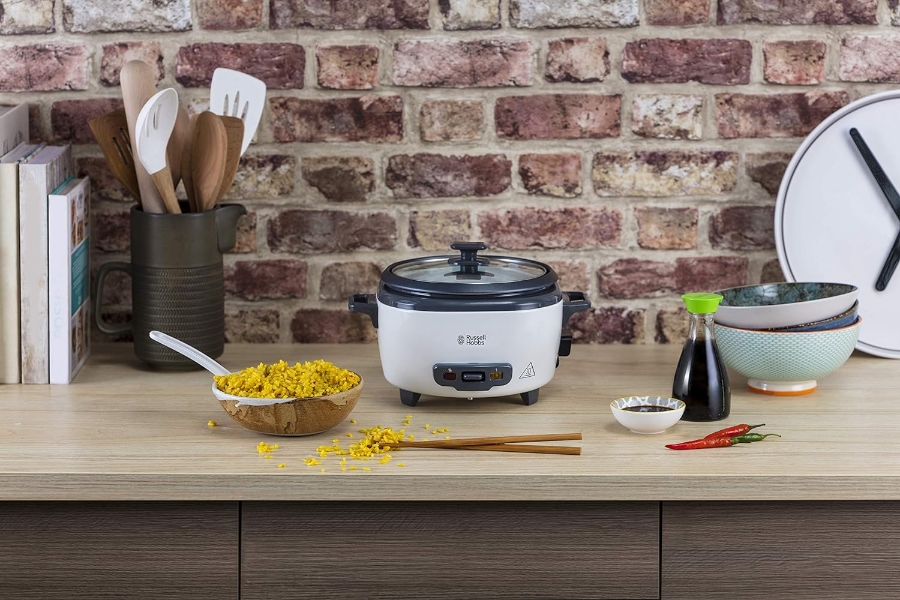 Russell Hobbs 27030-56 RH Medium Reiskocher inkl. Dampfgarer -Einsatz antihaftbeschichteter Gartopf, Reislöffel & Messbecher, 