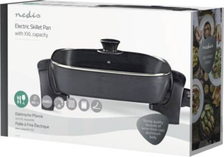 Nedis FCSP110EBK40 Elektrische Pfanne 40 cm | Dickwandiges Aluminium-Gussgehäuse