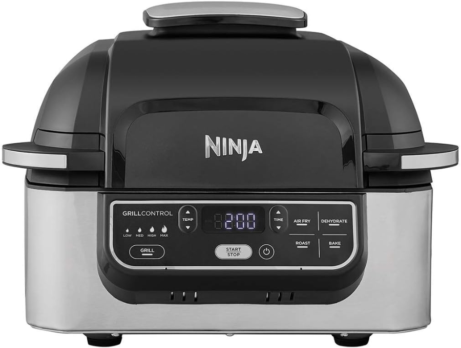 Ninja AG301EU Foodi Grill & Airfryer, 5,7L Heißluftfritteuse 5-in-1, Schwarz/Silber 