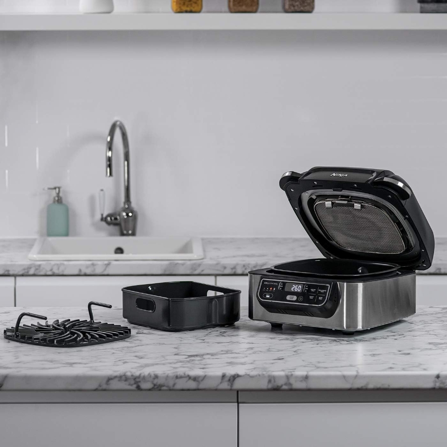 Ninja AG301EU Foodi Grill & Airfryer, 5,7L Heißluftfritteuse 5-in-1, Schwarz/Silber 