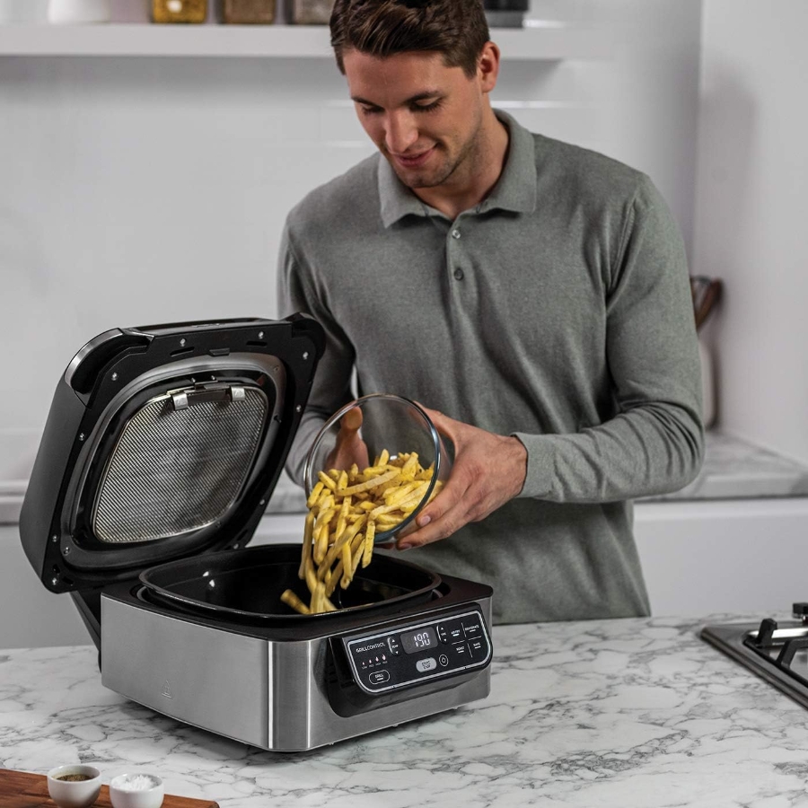 Ninja AG301EU Foodi Grill & Airfryer, 5,7L Heißluftfritteuse 5-in-1, Schwarz/Silber 