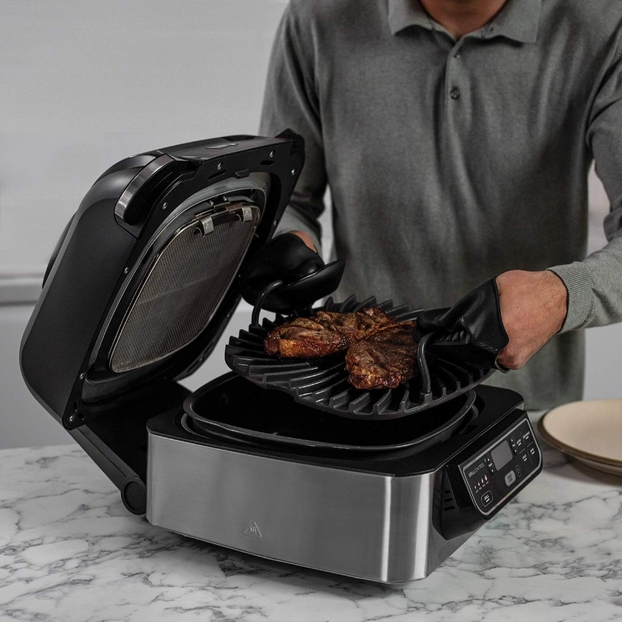 Ninja AG301EU Foodi Grill & Airfryer, 5,7L Heißluftfritteuse 5-in-1, Schwarz/Silber 