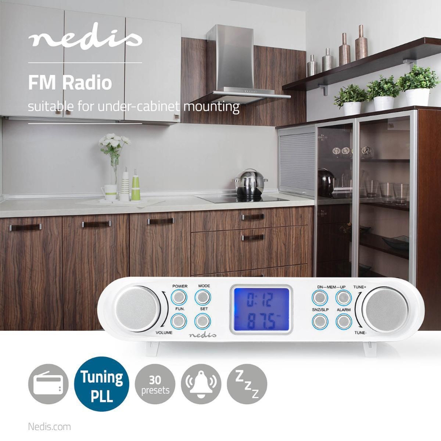 Nedis RDFM4000WT Unterbauradio/Küchenradio Silber / Weiss Schaltschrankbau | FM | Netzstromversorgung