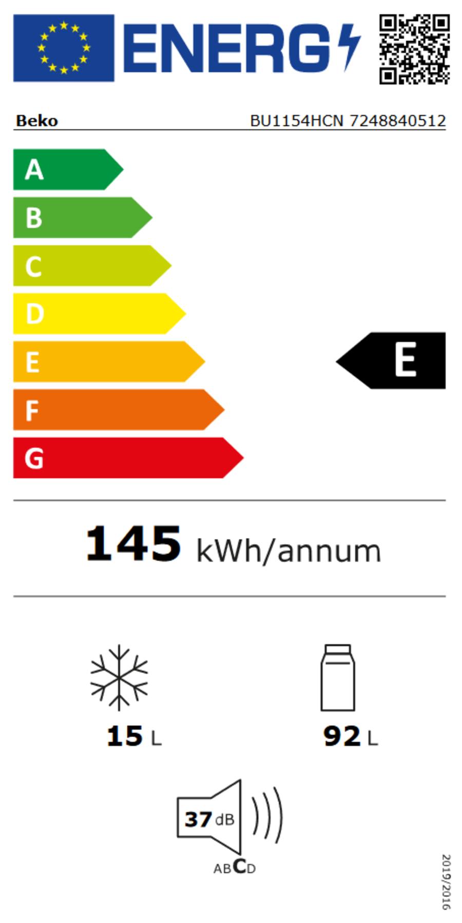 Beko BU1154HCN Unterbau-Einbau Kühlschrank mit Gefrierfach  