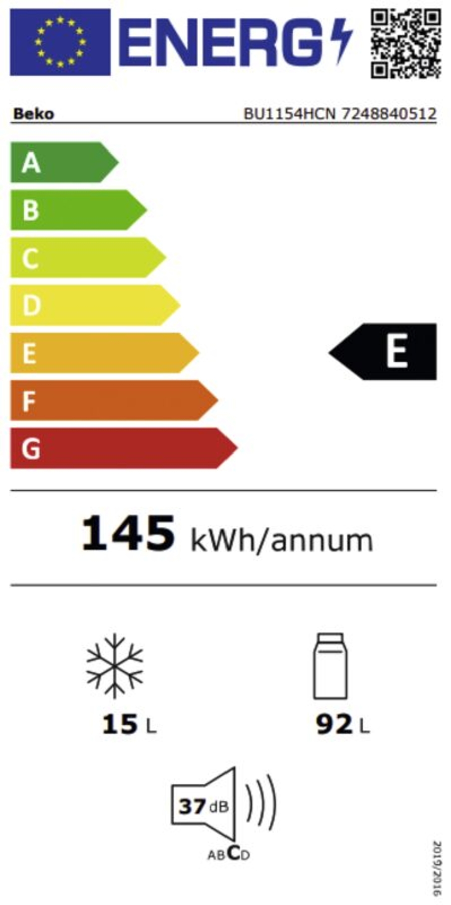 Beko BU1154HCN Unterbau-Einbau Kühlschrank mit Gefrierfach  