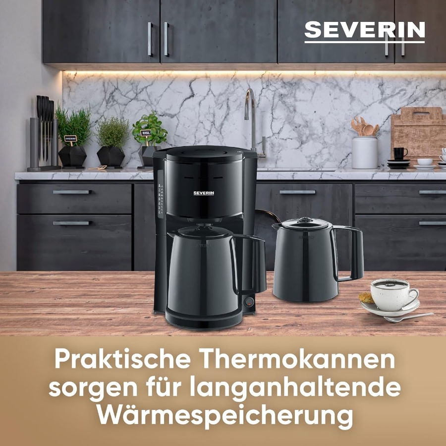 Severin KA9307 Kaffeeautomat, 2x Thermokanne, 1000 W, 8 Tassen schwarz