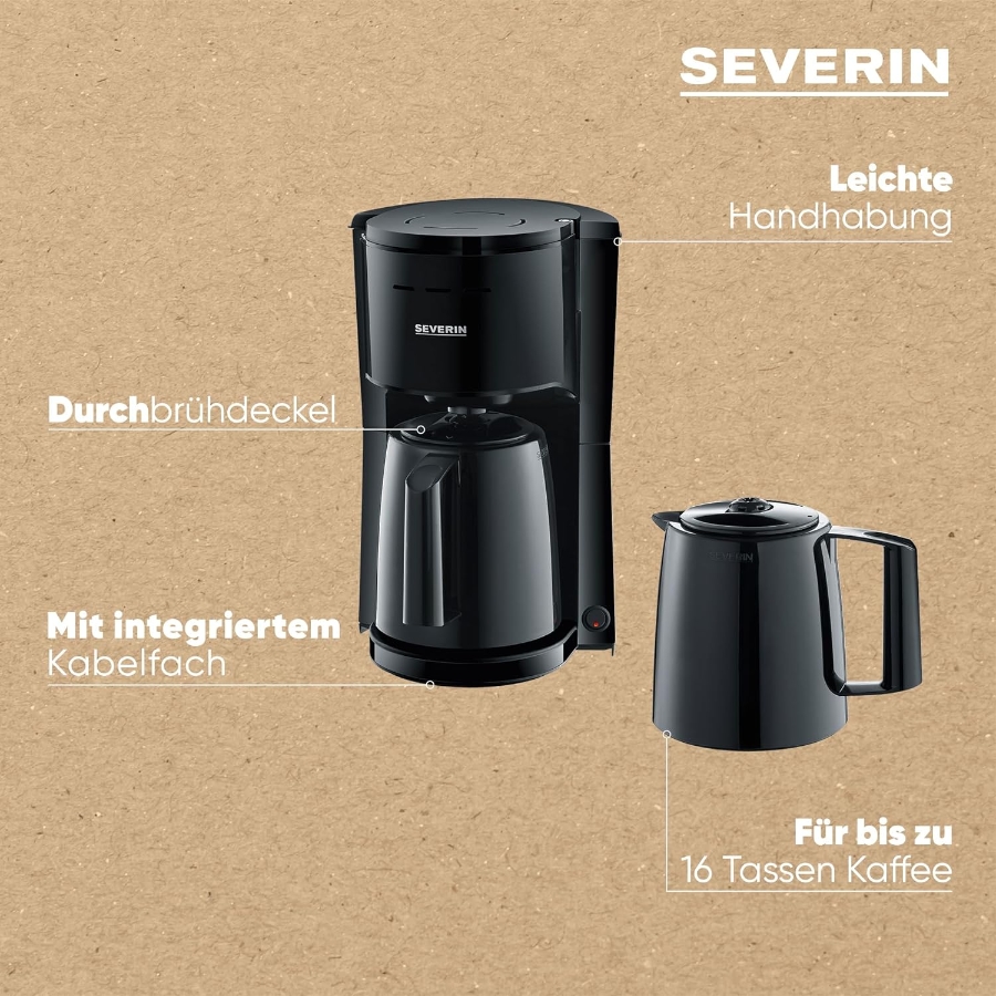 Severin KA9307 Kaffeeautomat, 2x Thermokanne, 1000 W, 8 Tassen schwarz