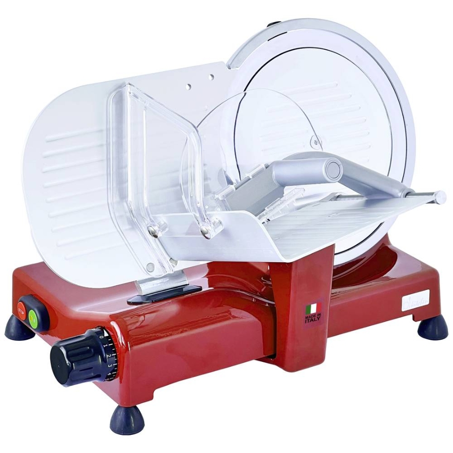 B-Kitchen AS 2500 rot Metall-Aufschnittmaschine, 140 W, Messer Ø 25cm Schärfer, Made in Italy, alu-rot