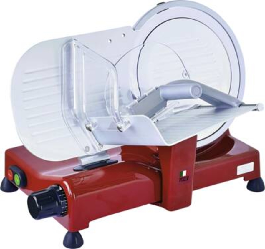 B-Kitchen AS 2500 rot Metall-Aufschnittmaschine, 140 W, Messer Ø 25cm Schärfer, Made in Italy, alu-rot