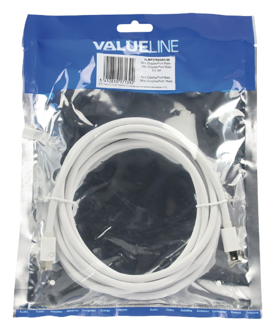 Nedis VLMP37500W3.00  Mini Displayport-Kabel  Mini Displayport Stecker 3.00m Weiß