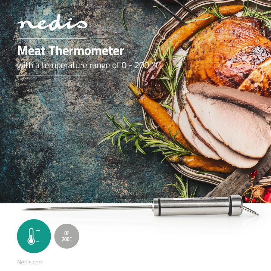 Nedis KATH103SS Fleischthermometer LCD-Anzeige | 0 - 200 °C | Silber