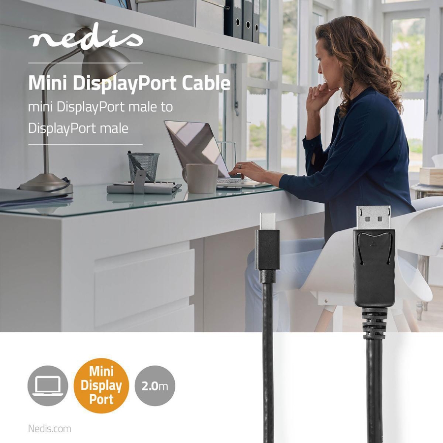 Nedis CCGB37404BK20 Mini Displayport-Kabel Schwarz  2m DisplayPort 1.4 | Mini DisplayPort Stecker | DisplayPort 