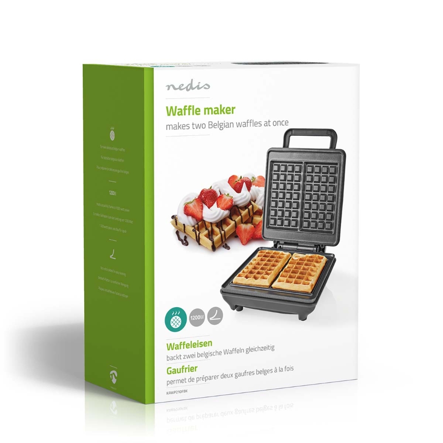 Nedis KAWP210FBK Waffeleisen ABS / Aluminium Belgien Waffeln | 22 x 12.5 cm | 1200 W